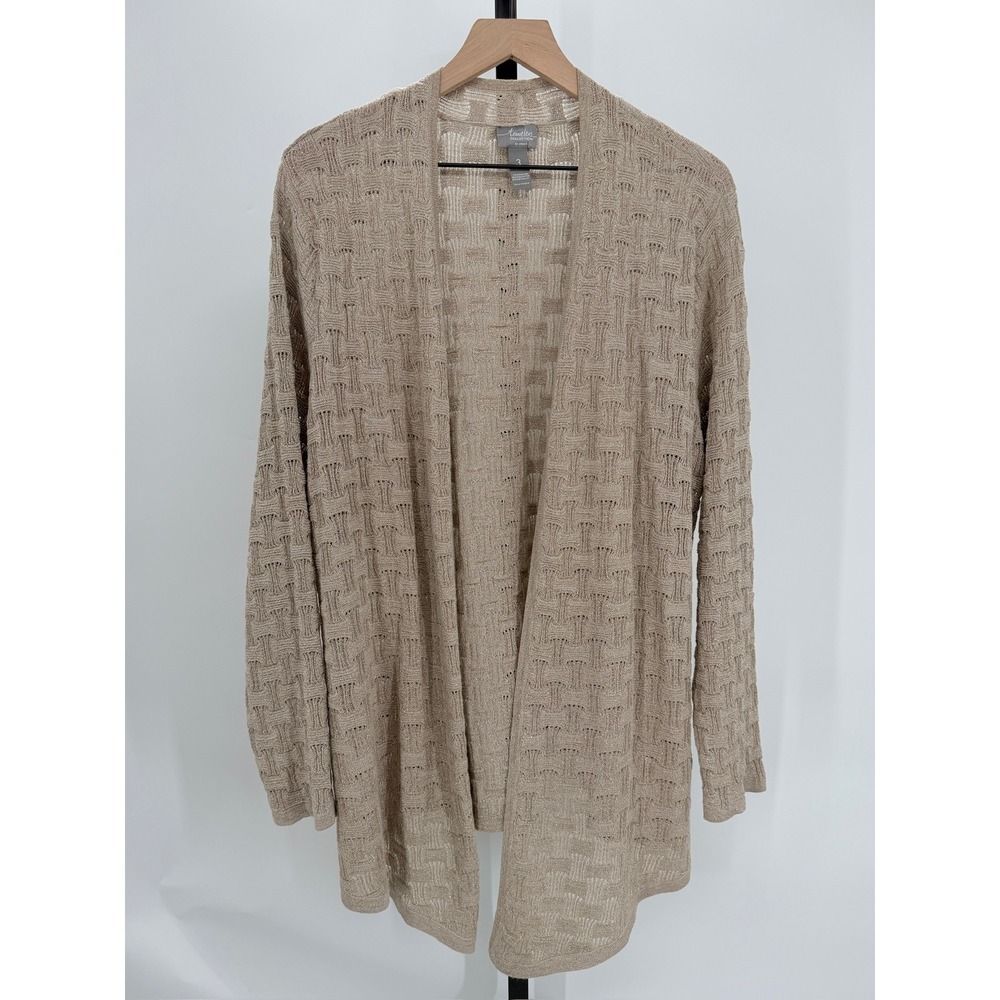 Chico's Travelers Metallic Open Knit Duster Cardigan Lightweight Layering Casual